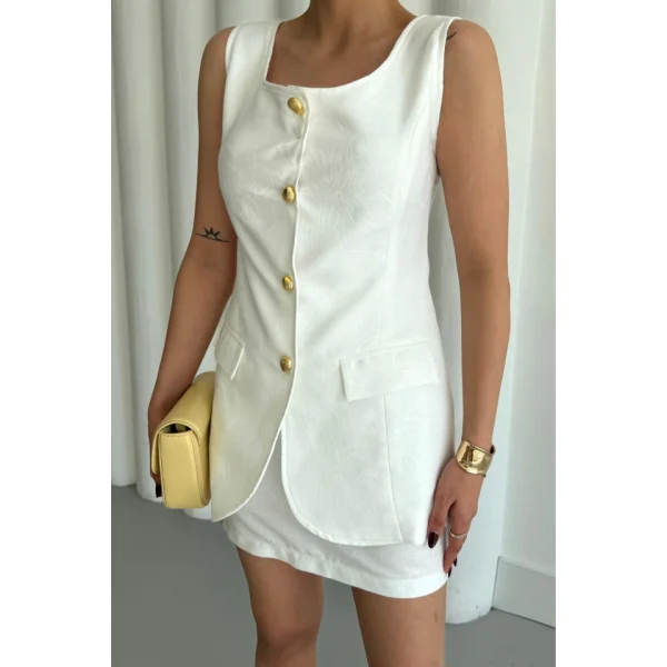 JAKAR KETEN YELEK - KISA ETEK TAKIM - Beyaz