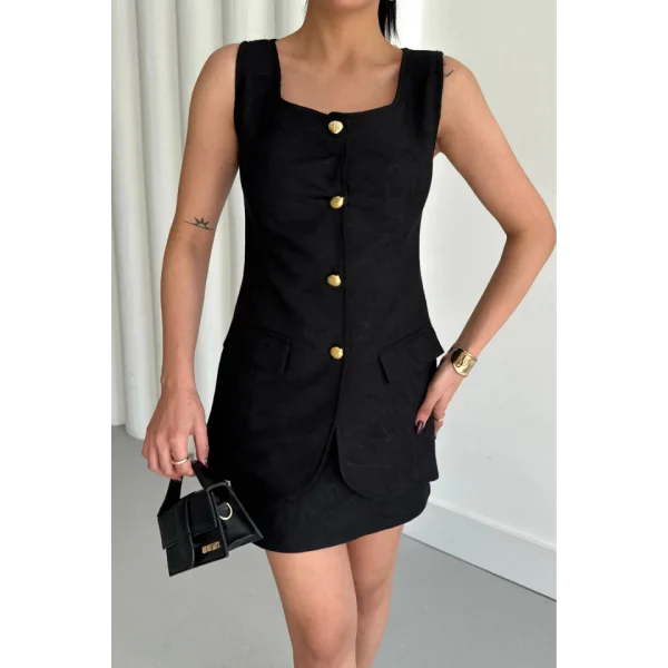 JAKAR KETEN YELEK - KISA ETEK TAKIM - Siyah