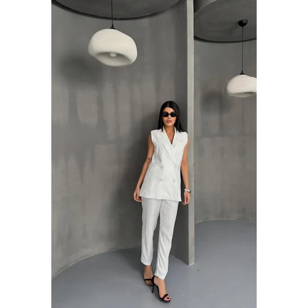 JAKAR KUMAŞ YELEK - PANTOLON TAKIM - Beyaz