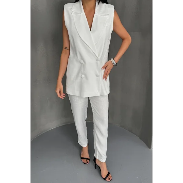 JAKAR KUMAŞ YELEK - PANTOLON TAKIM - Beyaz