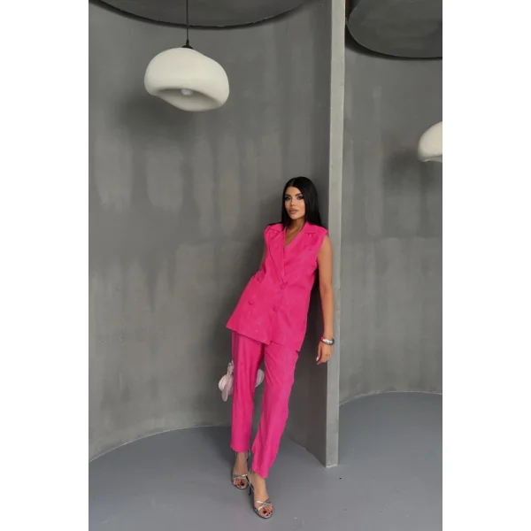 JAKAR KUMAŞ YELEK - PANTOLON TAKIM - Fuşya