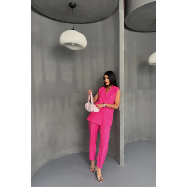JAKAR KUMAŞ YELEK - PANTOLON TAKIM - Fuşya