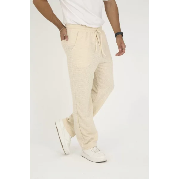 Jakar Kutu Desenli Baggy Eşofman Pantolon - Bej