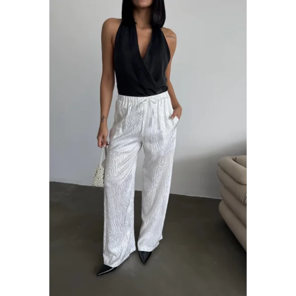 JAKAR SATEN PANTOLON - Beyaz