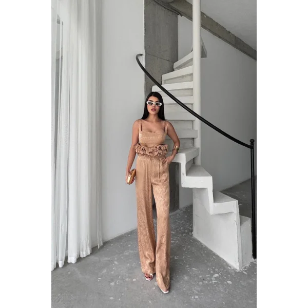 JAKARLI BLUZU TASARIM DETAYLI CEKET PANTOLON VE BLUZ 3 LÜ TAKIM