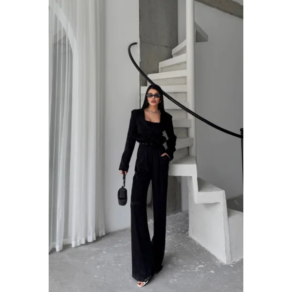 JAKARLI BLUZU TASARIM DETAYLI CEKET PANTOLON VE BLUZ 3 LÜ TAKIM