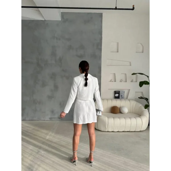 JAKARLI CROP CEKET-KISA ETEK KAPALI PİLE METAL KEMER DETAYLI - Beyaz