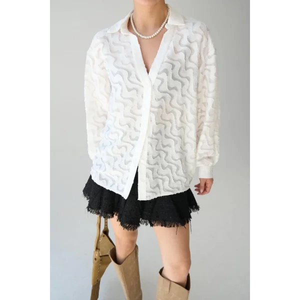 Jakarlı Gömlek - Ekru