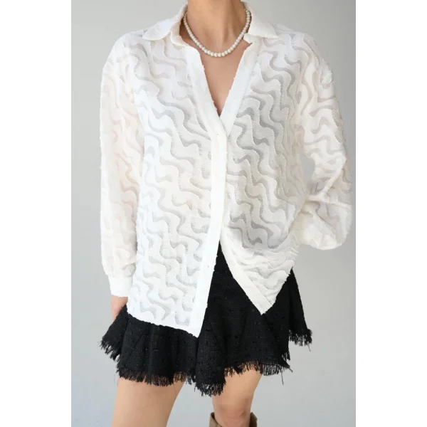 Jakarlı Gömlek - Ekru