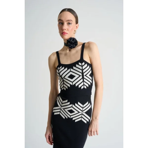 Jakarlı İnce Askılı  Triko Takım  SiyahBeyaz Kayısı