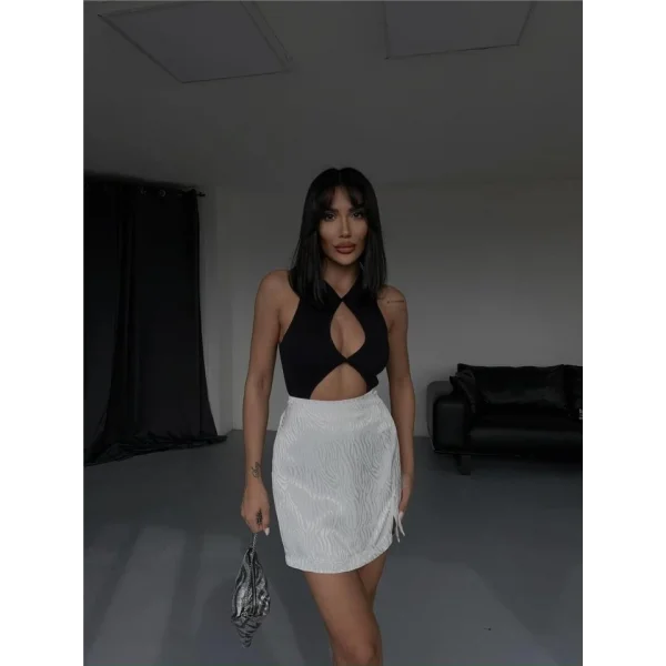 JAKARLI ŞORT ETEK - Beyaz