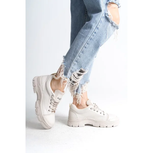 JANE Bağcıklı Ortopedik Taban Kadın Sneaker Spor Ayakkabı  CKT - Krem