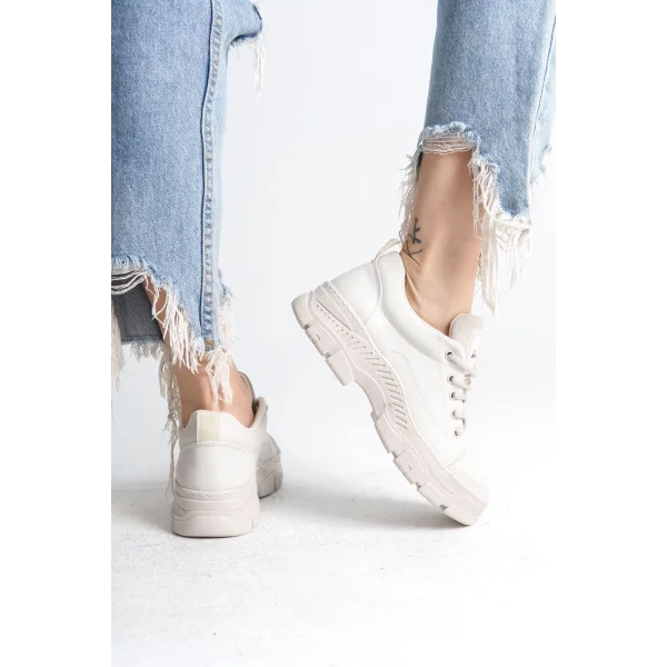 JANE Bağcıklı Ortopedik Taban Kadın Sneaker Spor Ayakkabı  CKT - Krem