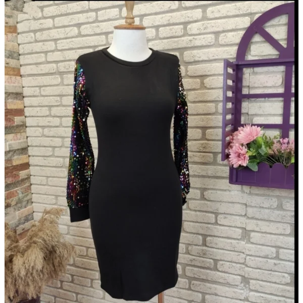 Janes Kollar Renkli Pul Payet Elbise