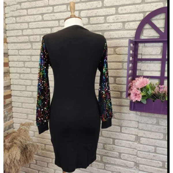 Janes Kollar Renkli Pul Payet Elbise