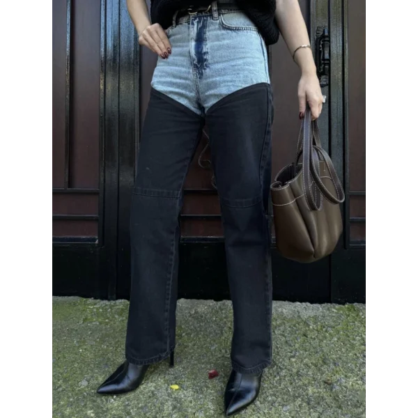 Jeans Kot Parçalı Palazzo Pantolon  iyah