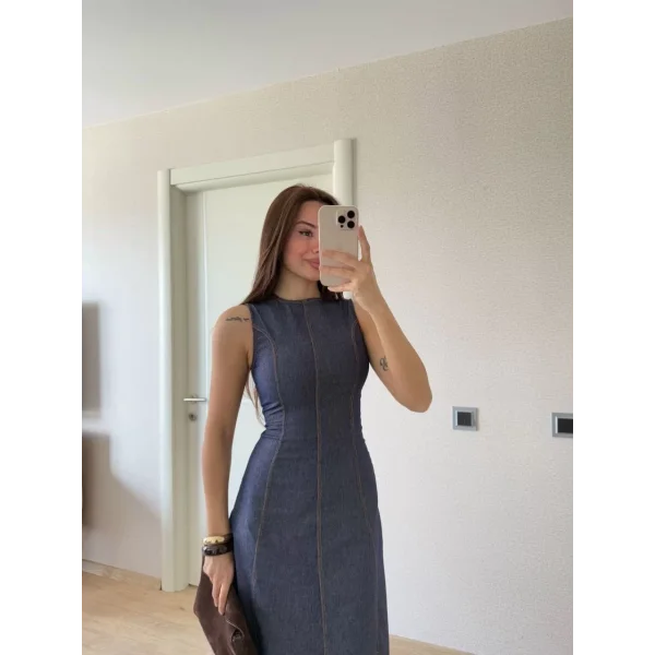 Jeans Kot Uzun Elbise - Lacivert