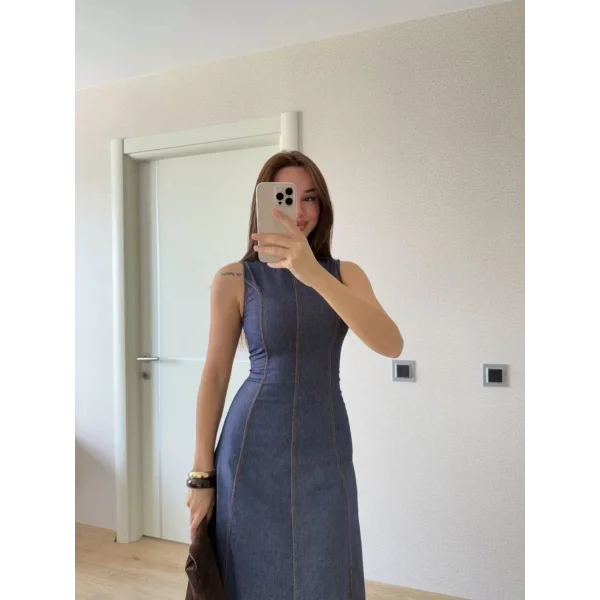 Jeans Kot Uzun Elbise - Lacivert