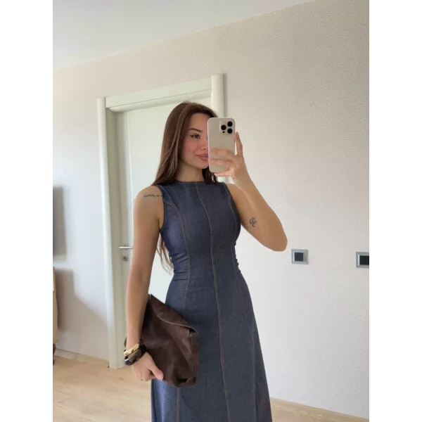 Jeans Kot Uzun Elbise - Lacivert