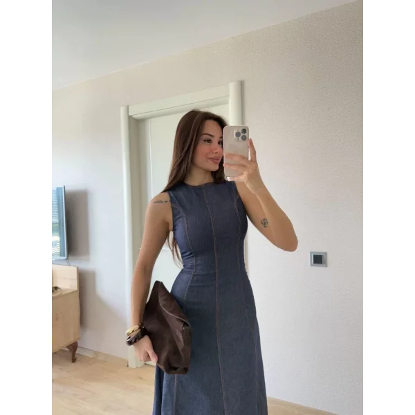 Jeans Kot Uzun Elbise - Lacivert