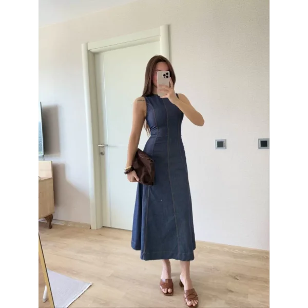 Jeans Kot Uzun Elbise - Lacivert