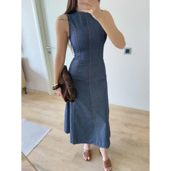 Jeans Kot Uzun Elbise - Lacivert