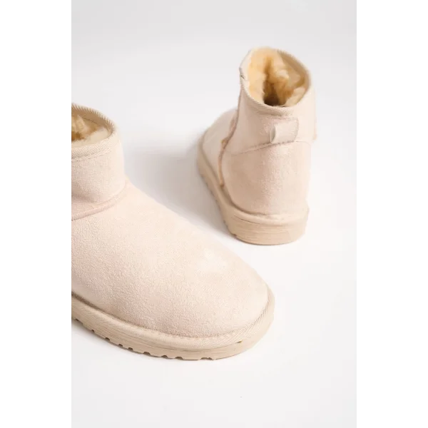 JOLIE Bağcıksız Düz Taban İçi Kürklü Kısa Süet Kadın Bot SKT - Krem