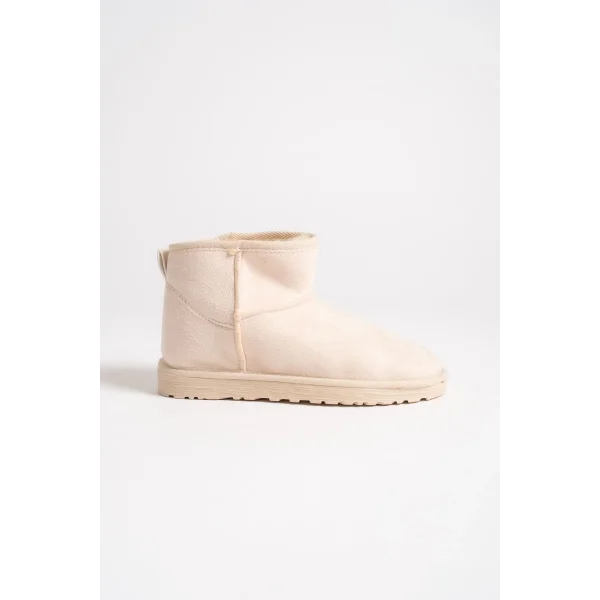 JOLIE Bağcıksız Düz Taban İçi Kürklü Kısa Süet Kadın Bot SKT - Krem