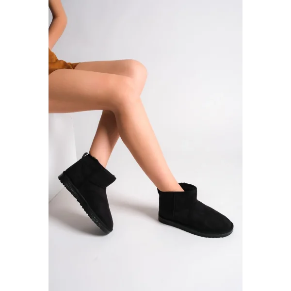 JOLIE Bağcıksız Düz Taban İçi Kürklü Kısa Süet Kadın Bot SST - Siyah