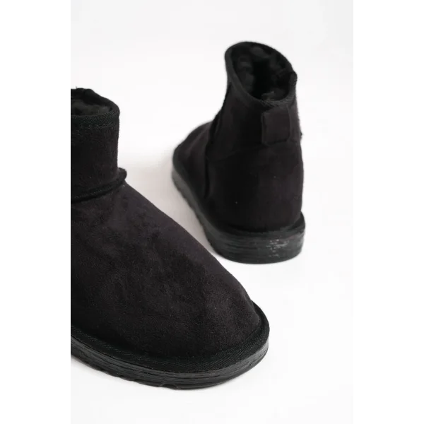JOLIE Bağcıksız Düz Taban İçi Kürklü Kısa Süet Kadın Bot SST - Siyah