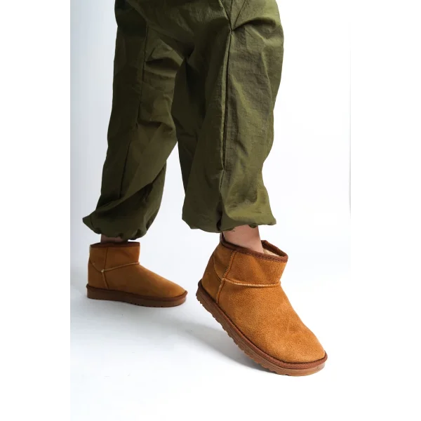 JOLIE Bağcıksız Düz Taban İçi Kürklü Kısa Süet Kadın Bot  STT - Taba