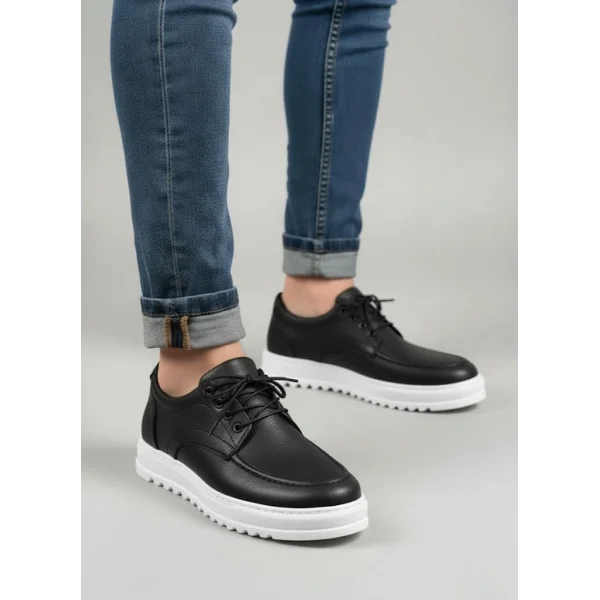 JY-T12x Arts Bağcıklı Cilt Erkek Günlük Spor Klasik Ayakkabı CST - Siyah