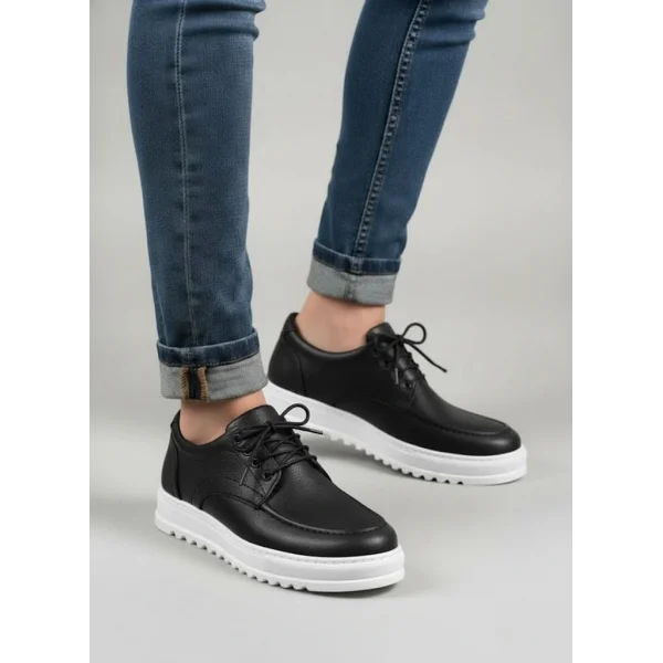 JY-T12x Arts Bağcıklı Cilt Erkek Günlük Spor Klasik Ayakkabı CST - Siyah