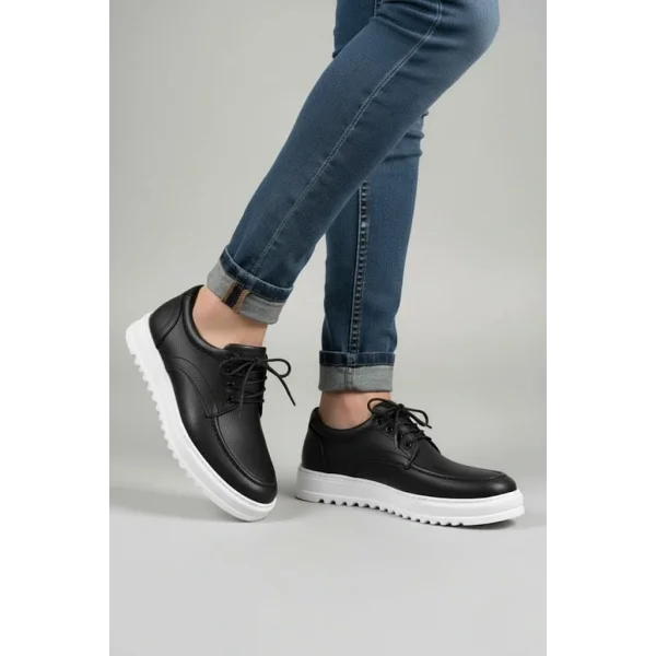 JY-T12x Arts Bağcıklı Cilt Erkek Günlük Spor Klasik Ayakkabı CST - Siyah