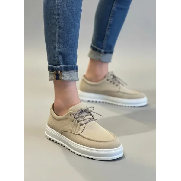 JY-T12x Arts Bağcıklı Süet Erkek Günlük Spor Klasik Ayakkabı SBT - Krem