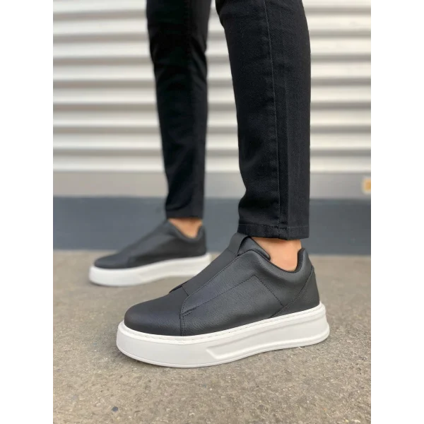 JY007 Alba Bağcıksız Cilt Erkek Günlük Sneaker Ayakkabı CBT Siyah