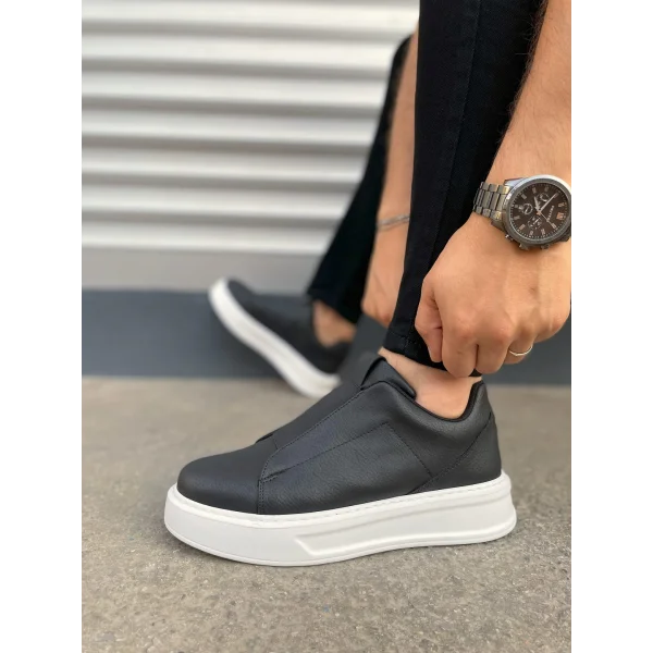 JY007 Alba Bağcıksız Cilt Erkek Günlük Sneaker Ayakkabı CBT Siyah