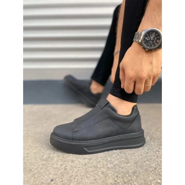 JY007 Alba Bağcıksız Cilt Erkek Günlük Sneaker Ayakkabı CST Siyah