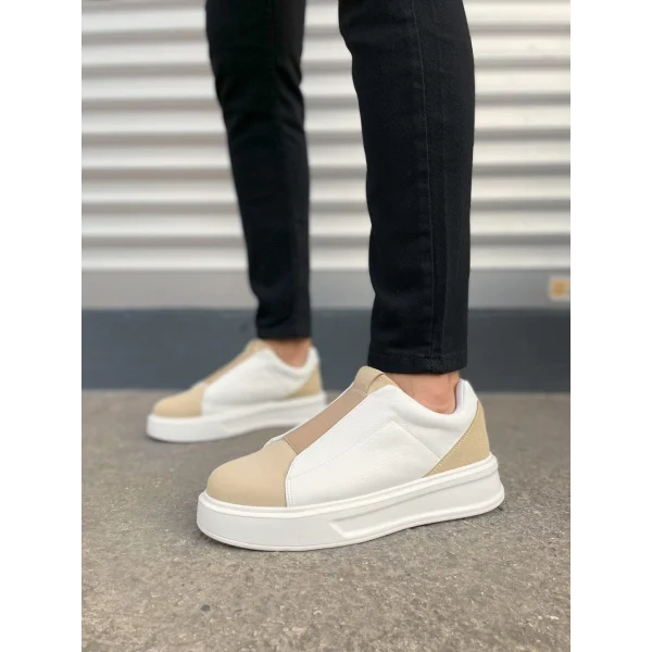 JY007 Alba Bağcıksız Süet Cilt Erkek Günlük Sneaker Ayakkabı SCBT Bej/Beyaz