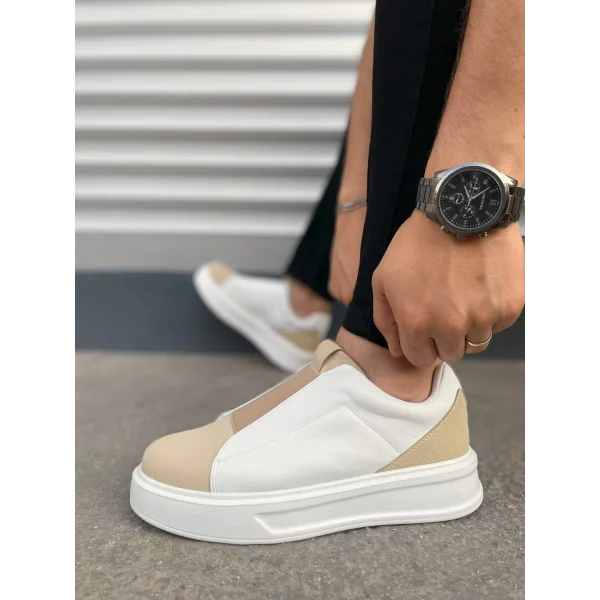 JY007 Alba Bağcıksız Süet Cilt Erkek Günlük Sneaker Ayakkabı SCBT Bej/Beyaz
