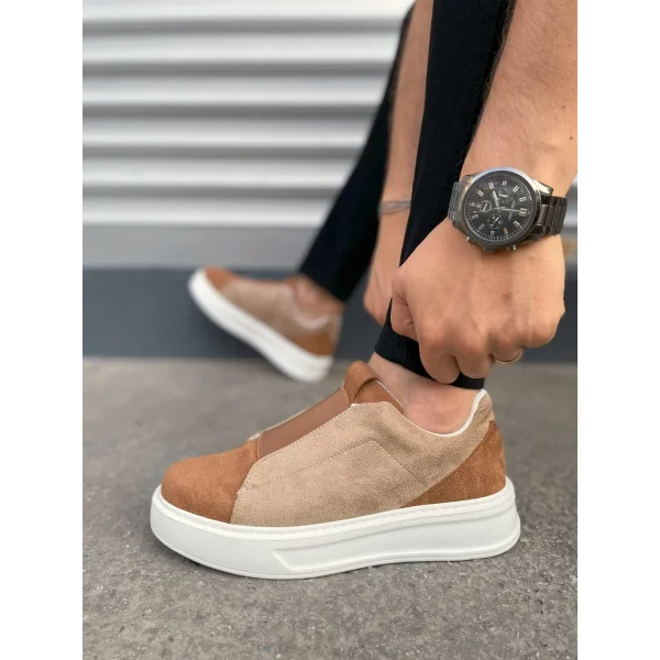 JY007 Alba Bağcıksız Süet Erkek Günlük Sneaker Ayakkabı SBT Taba/Vizon