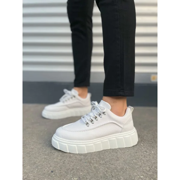 JY010 Cloud Bağcıklı Cilt Erkek Günlük Sneaker Ayakkabı CBT - Beyaz
