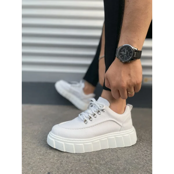 JY010 Cloud Bağcıklı Cilt Erkek Günlük Sneaker Ayakkabı CBT - Beyaz