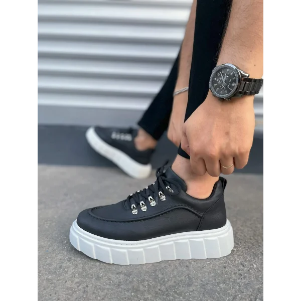 JY010 Cloud Bağcıklı Cilt Erkek Günlük Sneaker Ayakkabı CBT - Siyah