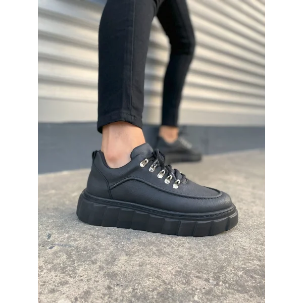 JY010 Cloud Bağcıklı Cilt Erkek Günlük Sneaker Ayakkabı CST - Siyah