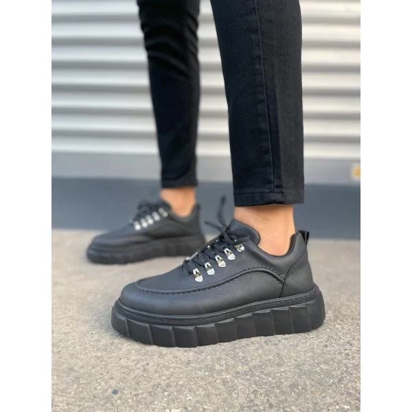 JY010 Cloud Bağcıklı Cilt Erkek Günlük Sneaker Ayakkabı CST - Siyah