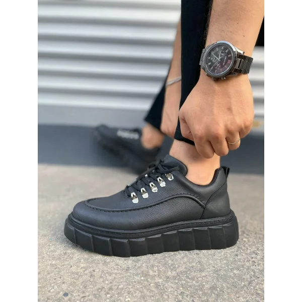 JY010 Cloud Bağcıklı Cilt Erkek Günlük Sneaker Ayakkabı CST - Siyah