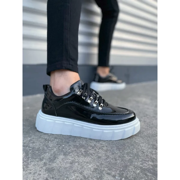 JY010 Cloud Bağcıklı Rugan Erkek Günlük Sneaker Ayakkabı RBT - Siyah