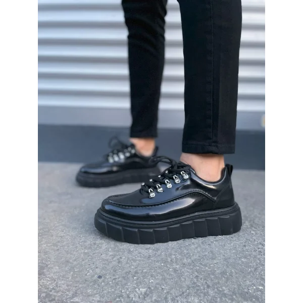 JY010 Cloud Bağcıklı Rugan Erkek Günlük Sneaker Ayakkabı RST - Siyah