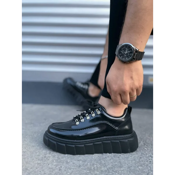 JY010 Cloud Bağcıklı Rugan Erkek Günlük Sneaker Ayakkabı RST - Siyah